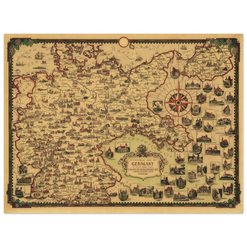 A Pictorial old ancient map of Germany by Ernest Dudley Chase.