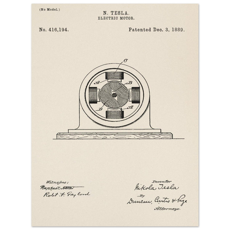 Electric Motor  patent 416194 by Nikola Tesla.