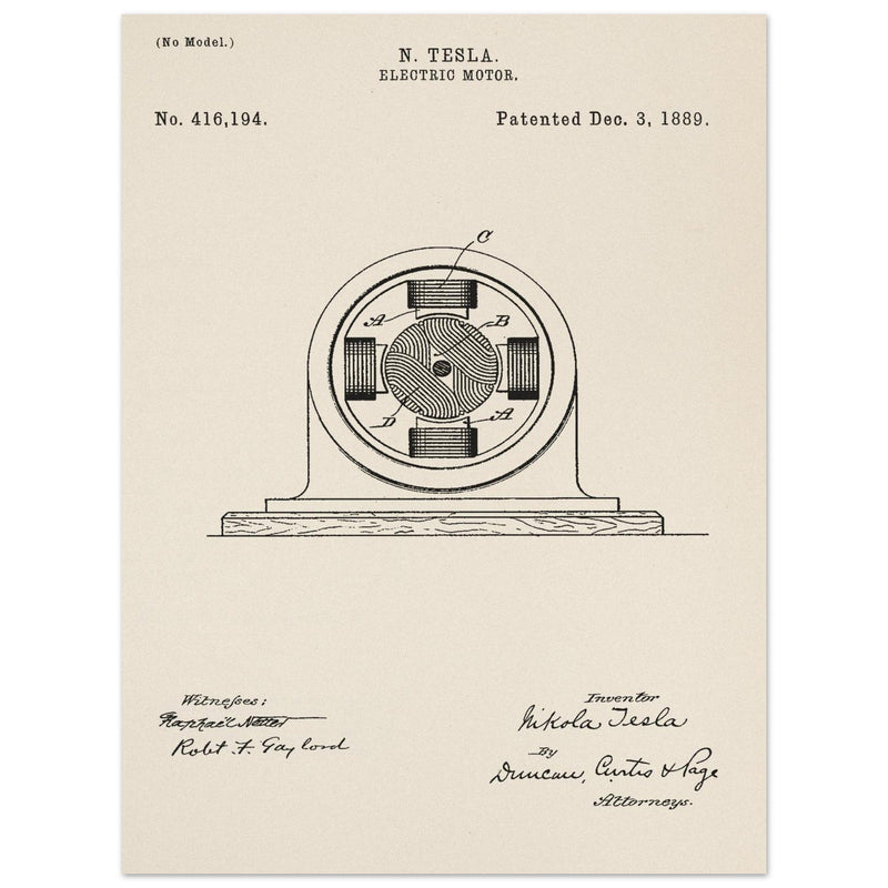 Electric Motor  patent 416194 by Nikola Tesla.