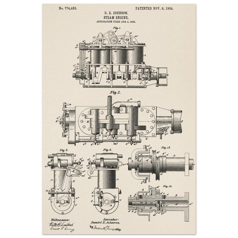 Steam engine patent 1904 by D. E Johnson.