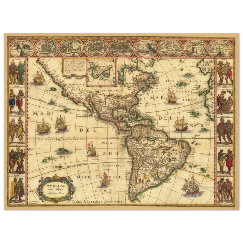 Old map of America. Americae Nova Tabula by Willem Blaeu