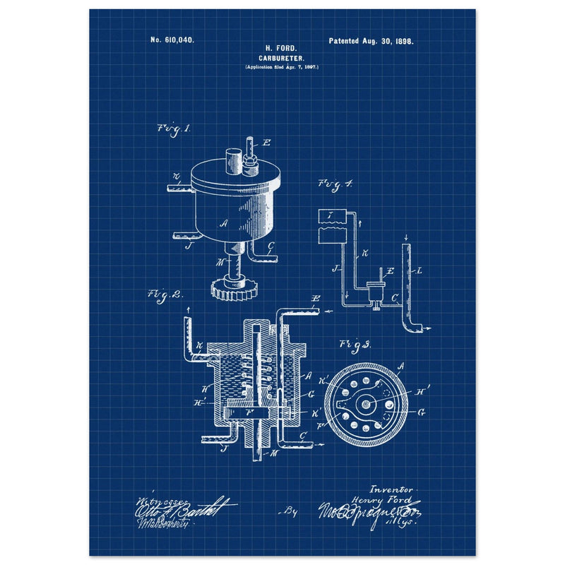 Carbureter vintage patent illustration by John Ford.