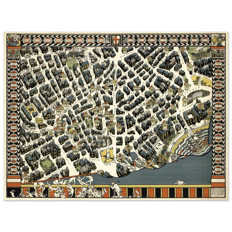 London Theatreland city vintage map 1915 by Gill, Leslie MacDonald.