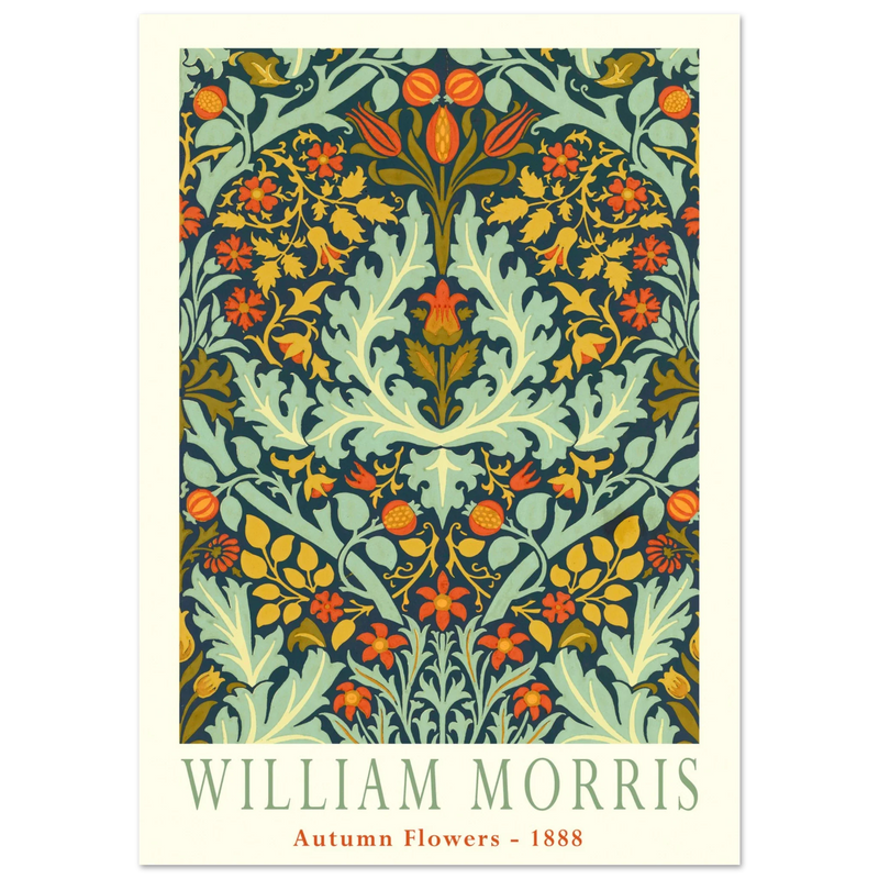 William Morris Autumn flowers vintage wallpaper reproduction.