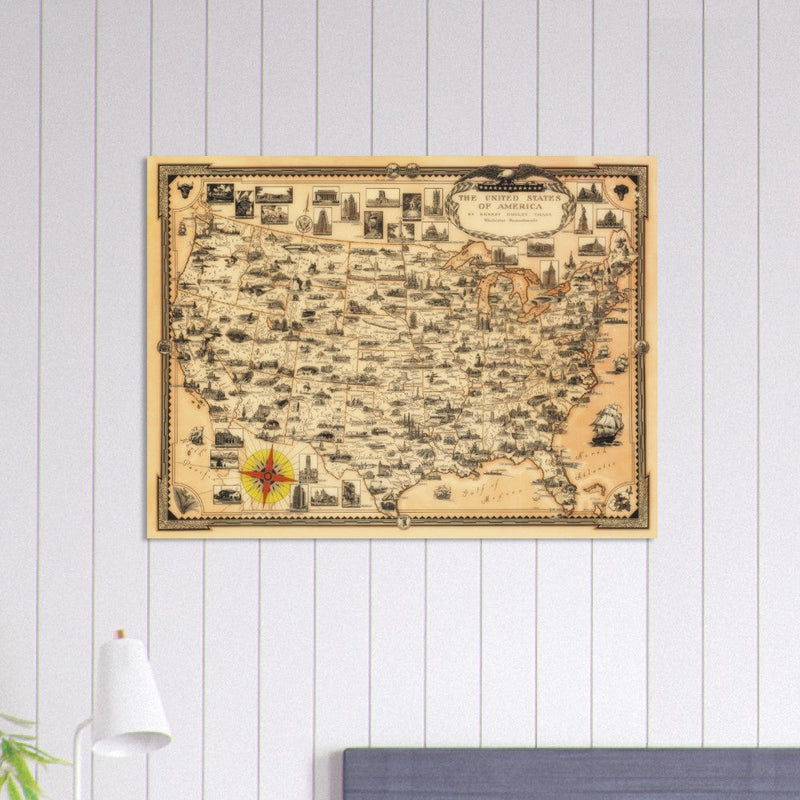 Pictorial old map of the United States of America by Ernest Dudley Chase