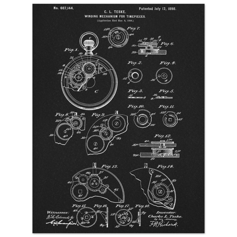 Winding Mechanism for Time Pieces, vintage clock patent .