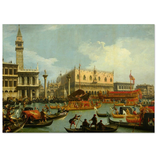 Bucentaur's return to the pier by the Palazzo Ducale. Painter Canaletto 1728. Venice Italy.