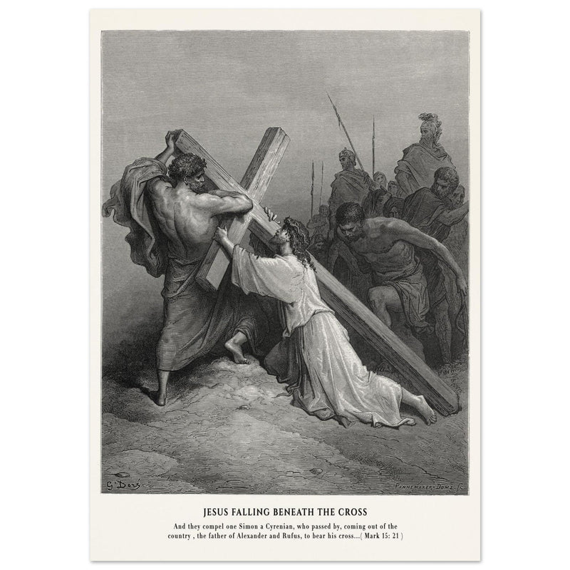Gustave Dore The Bible engraving print . Jesus falling beneath the cross .