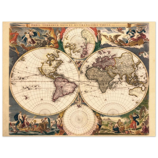Old world map Orbis Terrarum Nova et Accuratissima Tabula by Nicolaes Visscher 1658.