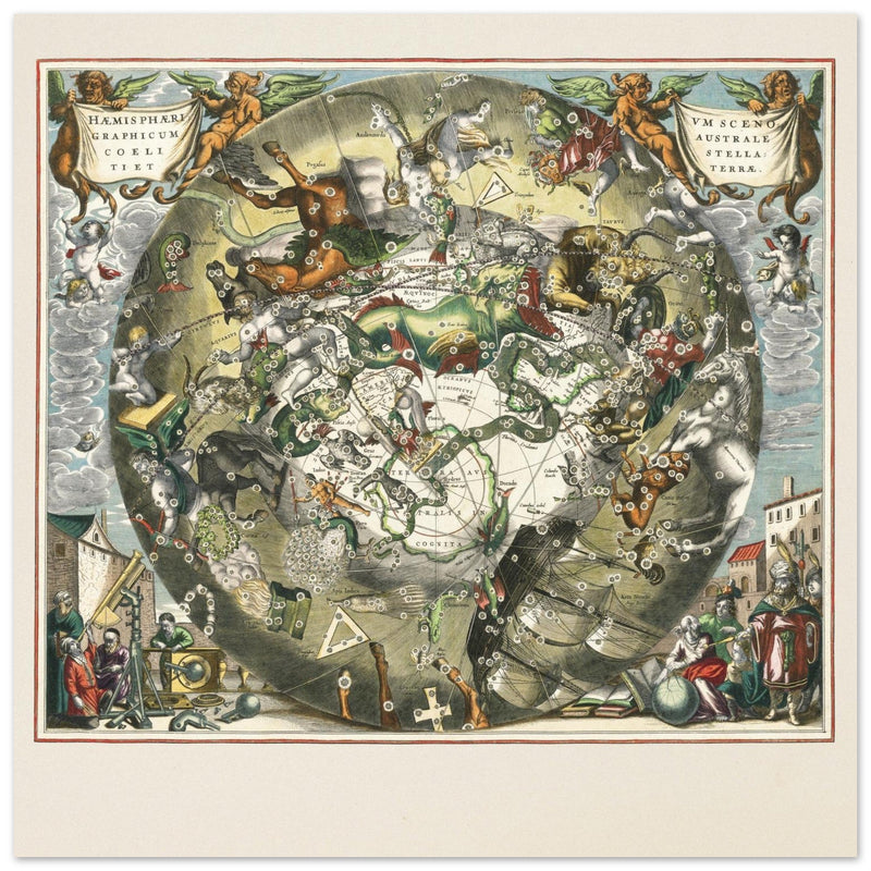 Southern celestial hemisphere with star constellations by Andreas Cellarius.