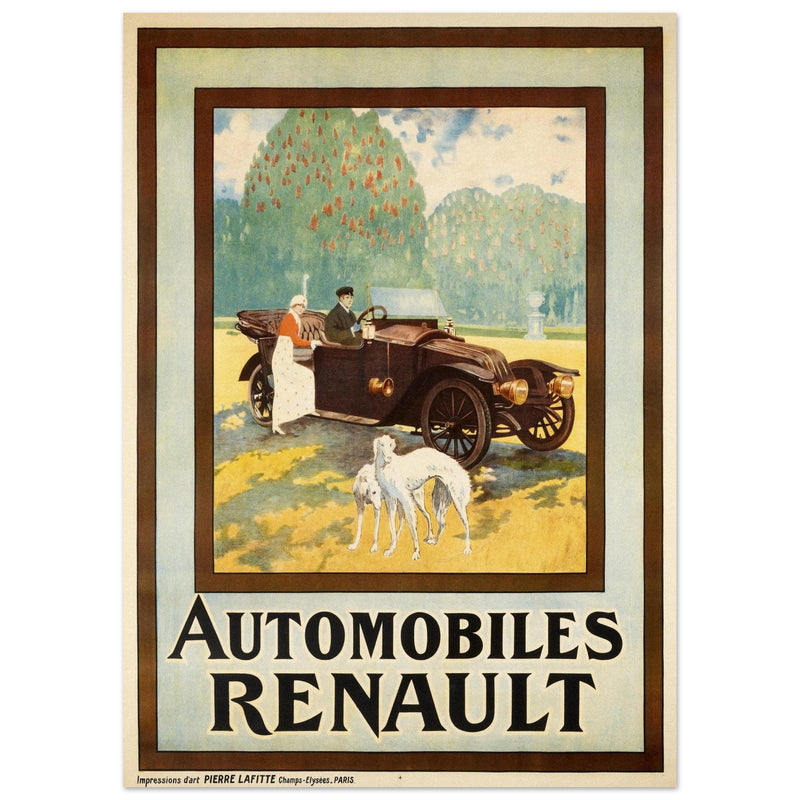 Automobiles Renault vintage advertising print . Created in 1910.