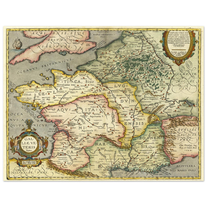 Galliae Veteris Typus by Abraham Ortelius. Ancient map of  Gaul ( now France ) .