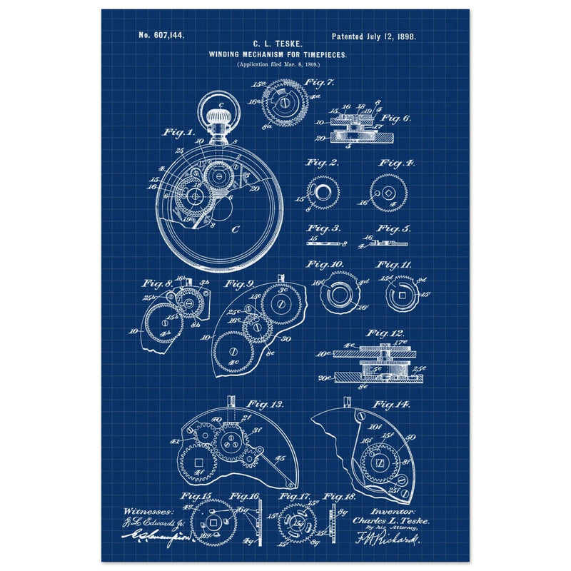 Winding Mechanism for Time Pieces, vintage clock patent .