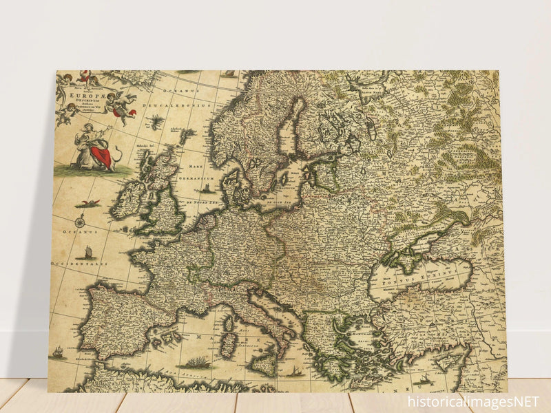 Ancient map of Europe. Nova et Accurata Totius Europae Descriptio by Frederik de Wit