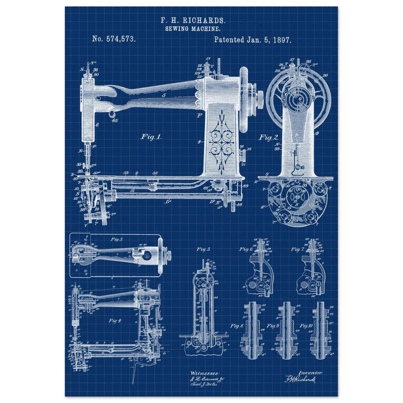 Sewing machine vintage patent 1897 by F. H Richards.