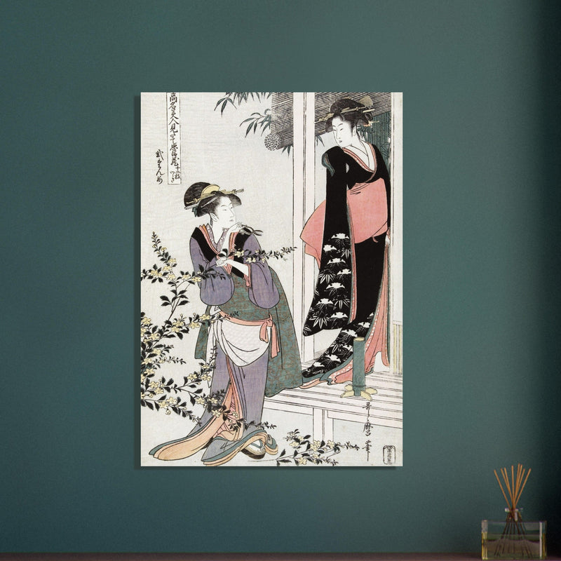 Two women by a blooming yamabuki bush: the second act by Kitagawa Utamaro