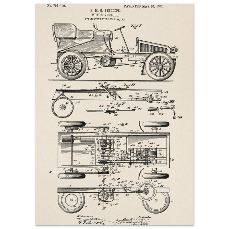 Motor Vehicle patent. Vintage car illustration.