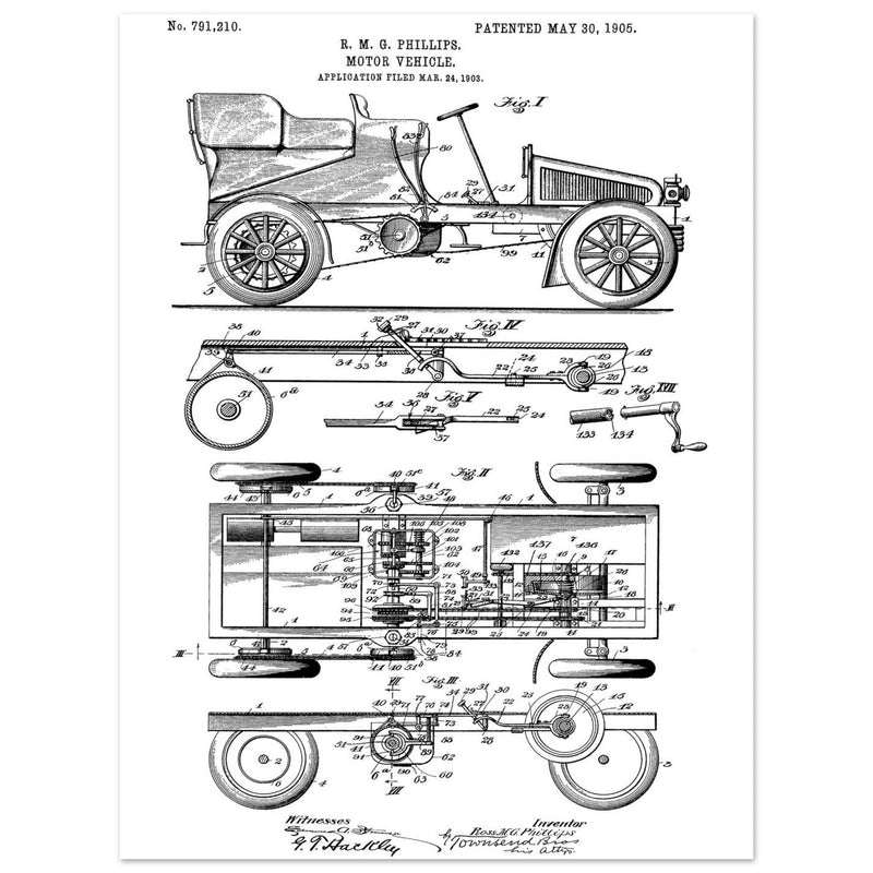 Motor Vehicle patent. Vintage car illustration.