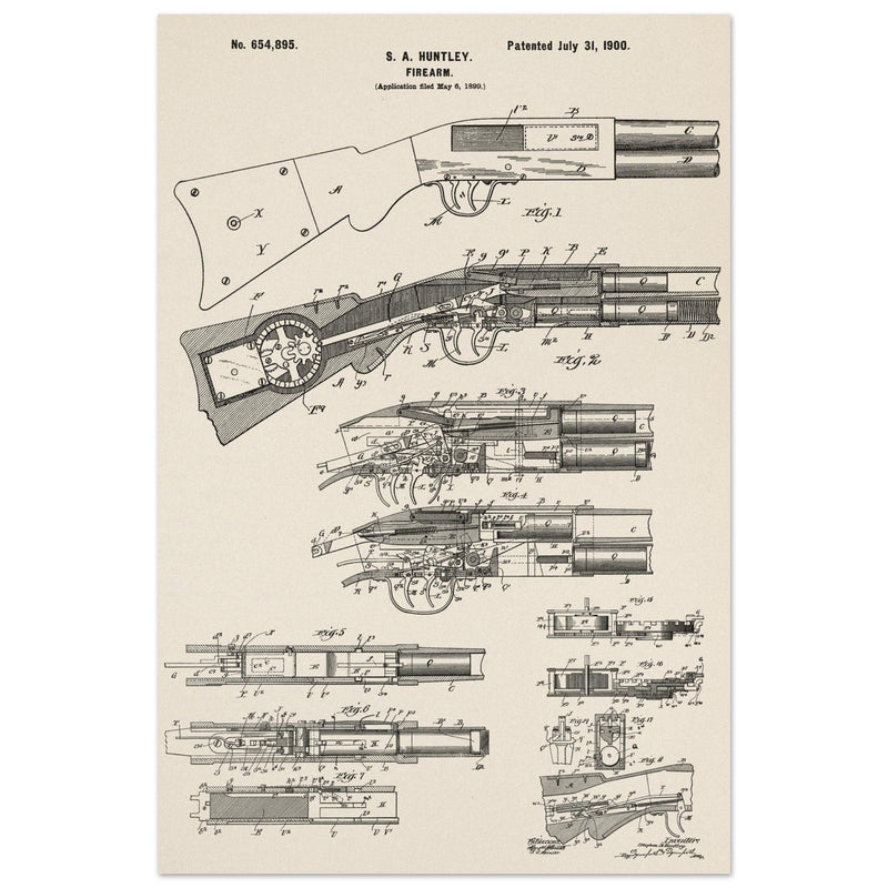 Firearm historic patent 1900. Matte paper