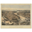 New York City aerial view. 1852 Vintage antique map reproduction.