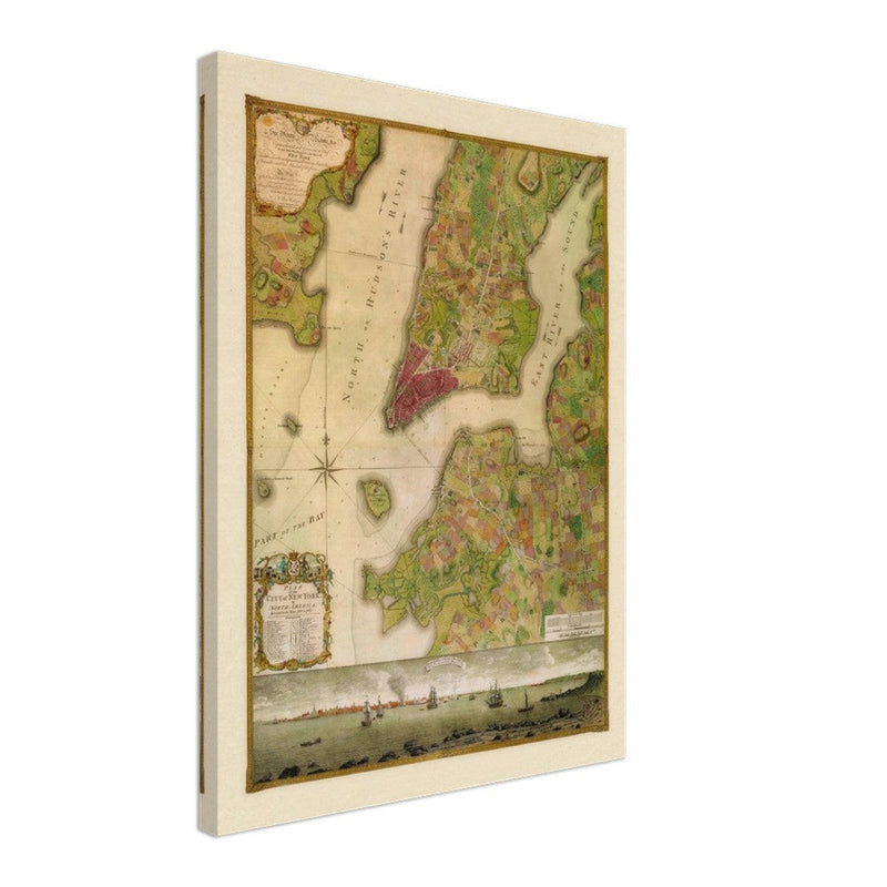 Beautiful antique old map from above of New York City 1770 by Bernad Ratzer
