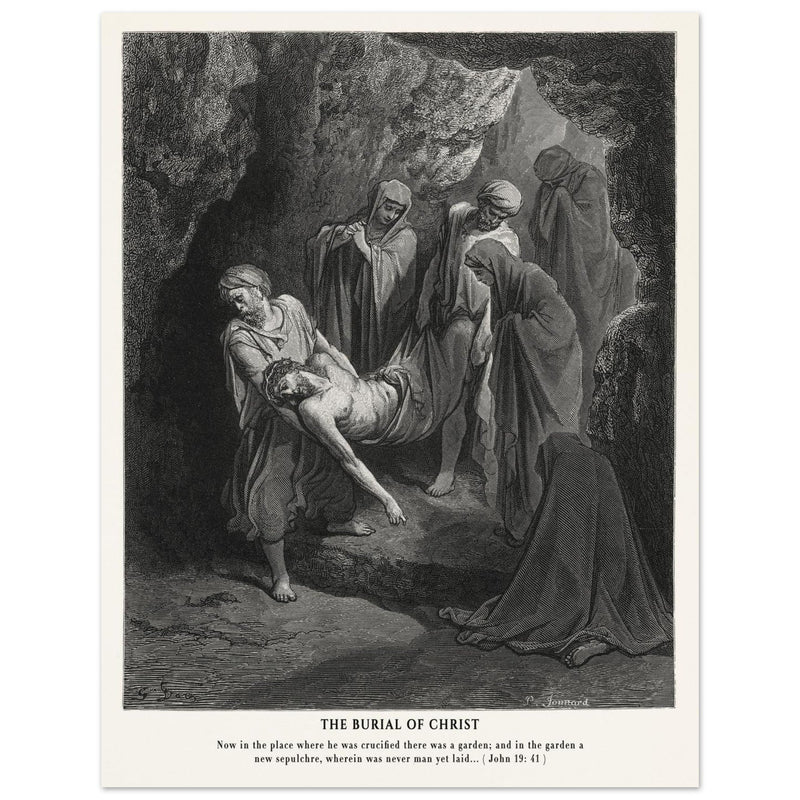 Gustave Dore The Bible engraving print . The Burial of Christ illustration .