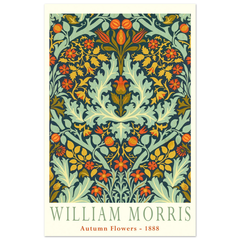William Morris Autumn flowers vintage wallpaper reproduction.
