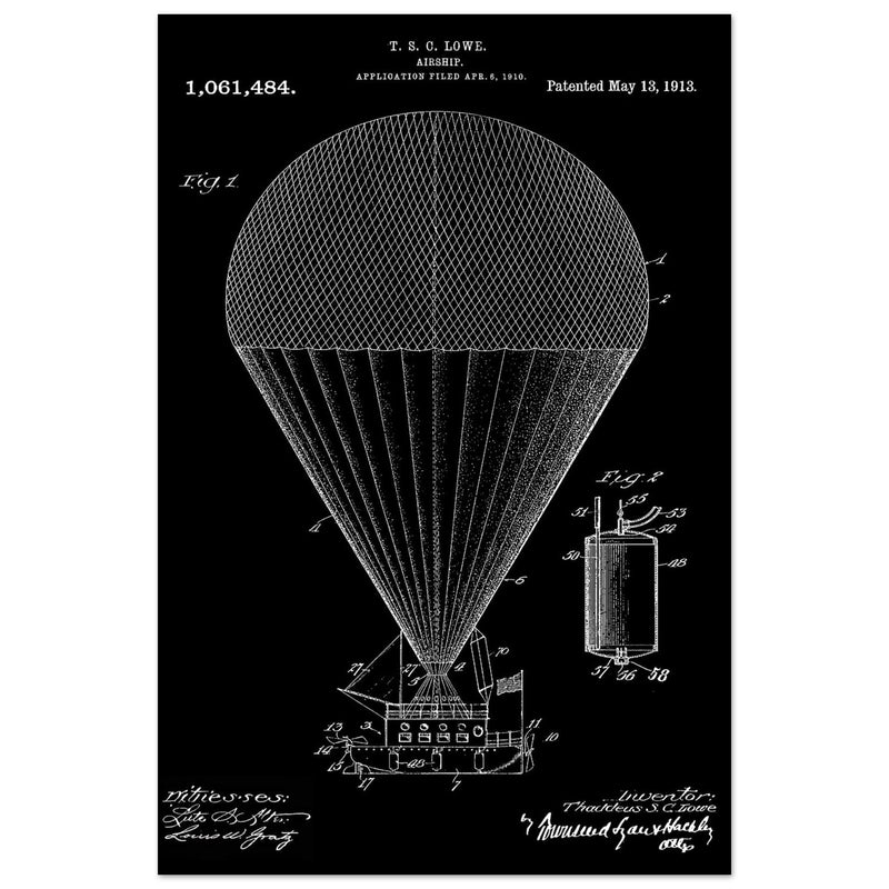 Airship patent drawing by T S C lowe Air balloon illustration