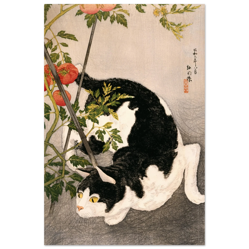 Black Cat and Tomato Plant vintage poster reproduction by Takahashi Hiroaki 1931