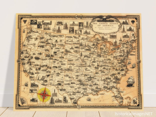 Pictorial old map of the United States of America by Ernest Dudley Chase