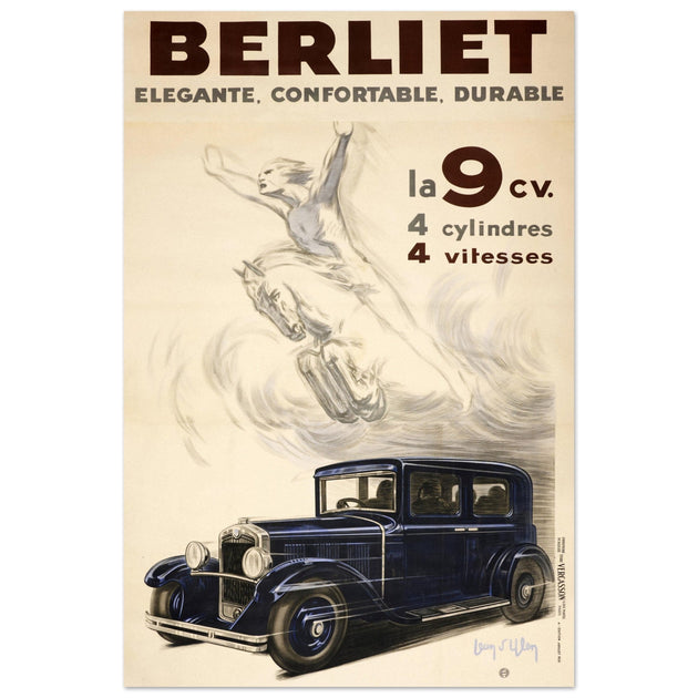 D'Ylen vintage advertising  poster for Berliet car brand of the 30s.