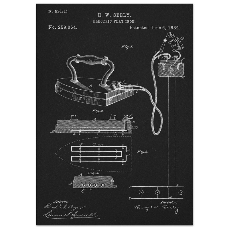 Electric Flat Iron patent by Henry W. Seeley Patent 259.054