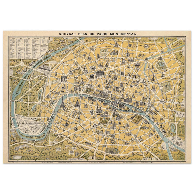 Paris city vintage map of 1922 by L Guilmin