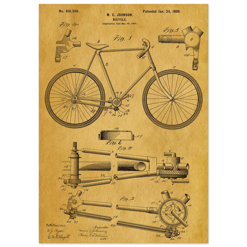 Vintage bicycle patent 1899 by M. C Johnson.