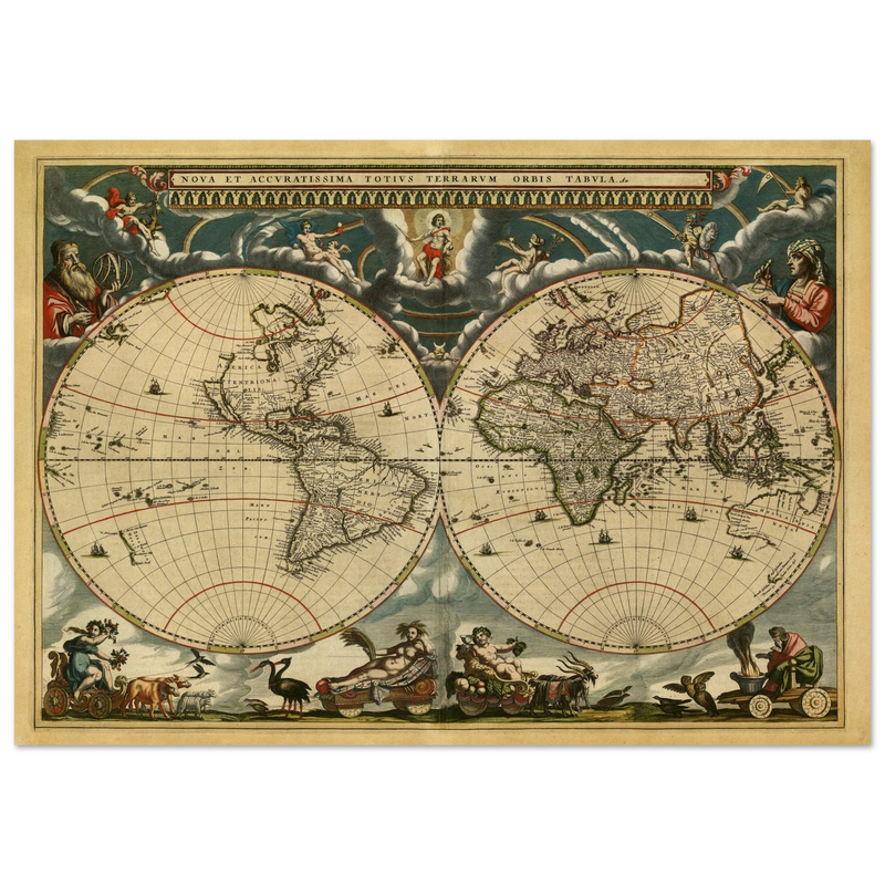 World map Nova et Accuratissima Totius Terrarum Orbis Tabula by Joan Blaeu