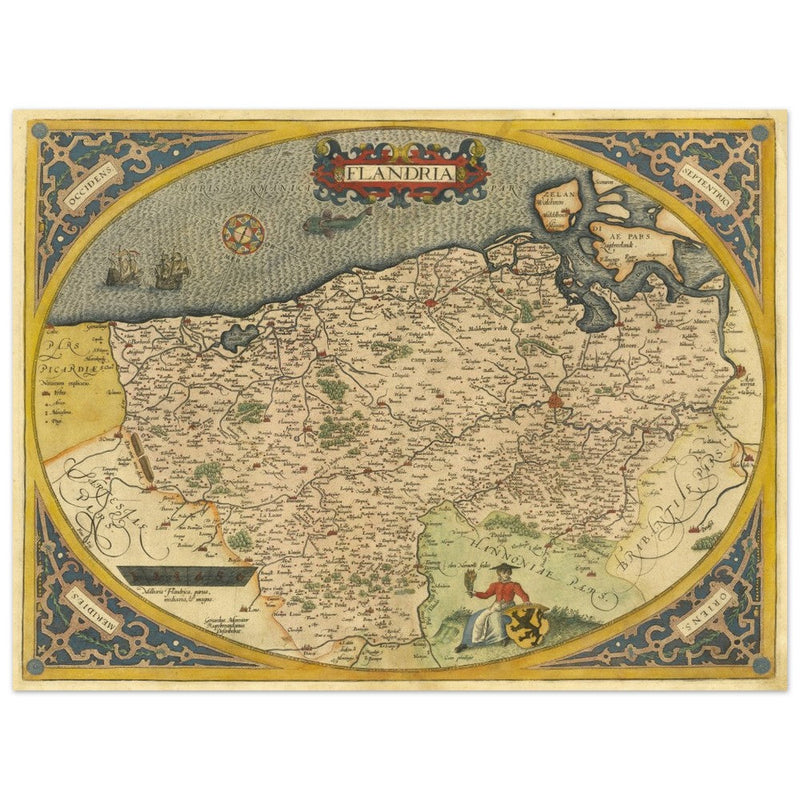 Ancient map of Flandria by Abraham Ortelius 1584. Vintage map  .