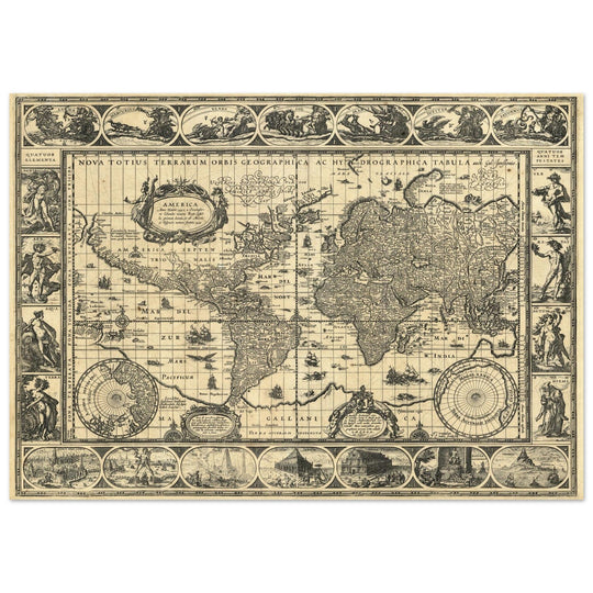 Ancient World Map   by Willem Janszoon Blaeu XVII Century.