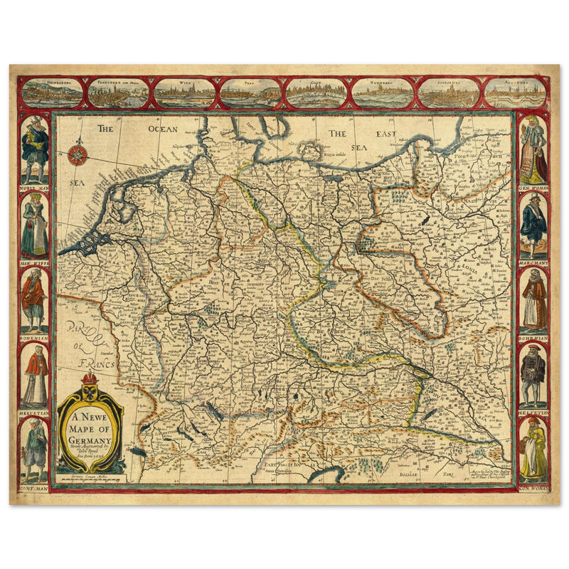 The Holy Roma Empire ancient map of Germany by John speed.