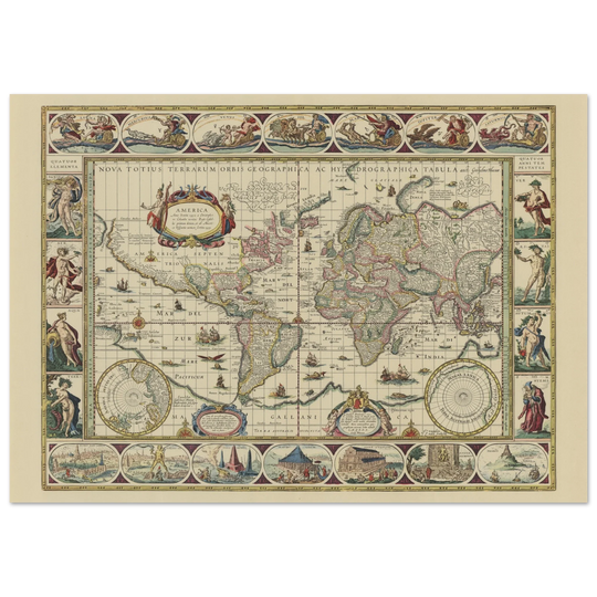 Old map of the world poster reproduction by Joan Blaeu XVII century