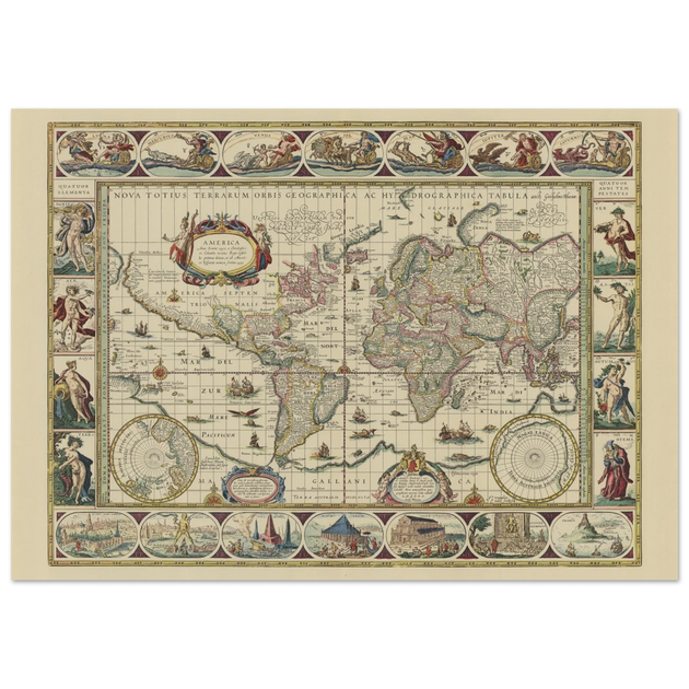 Old map of the world poster reproduction by Joan Blaeu XVII century