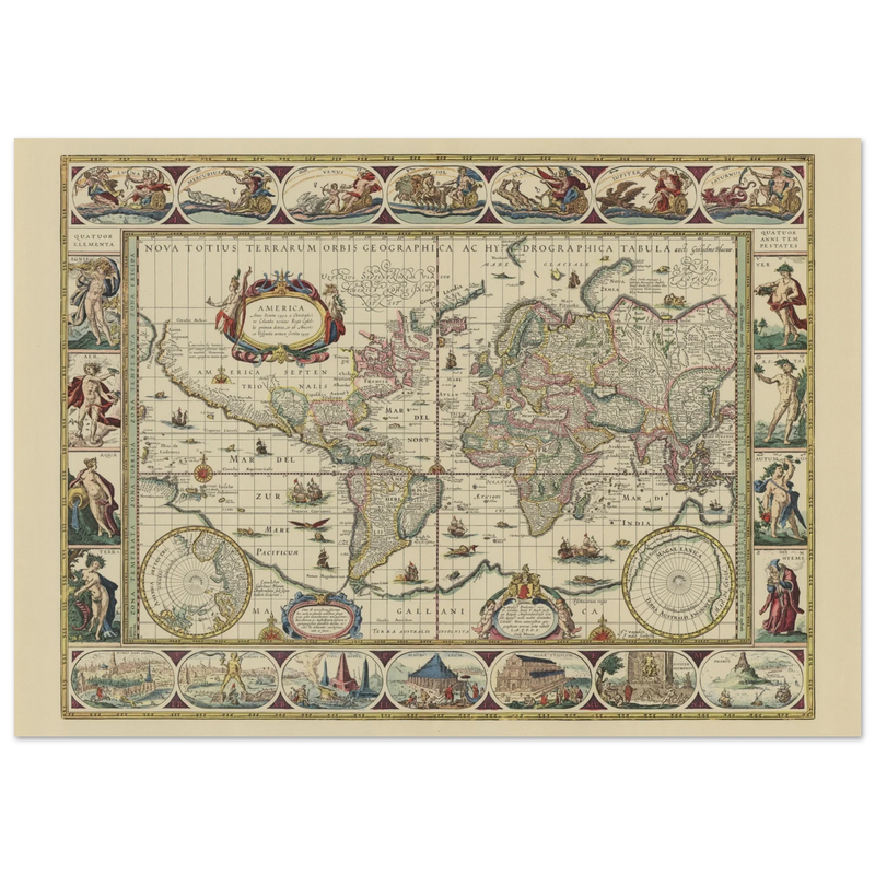 Old map of the world poster reproduction by Joan Blaeu XVII century