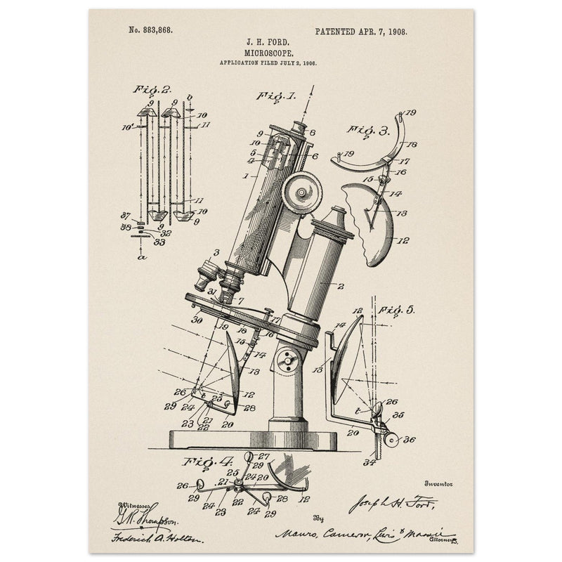 vintage microscope patent by J H Ford.