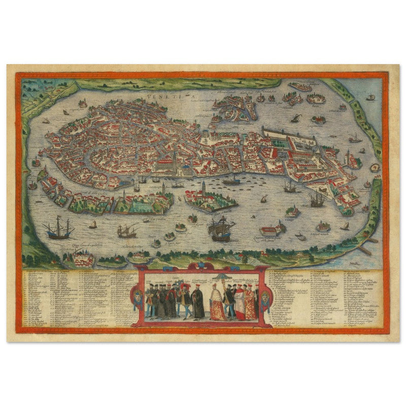 Venice Italy vintage map by Georg Braun and Frans Hogenberg. Antique maps