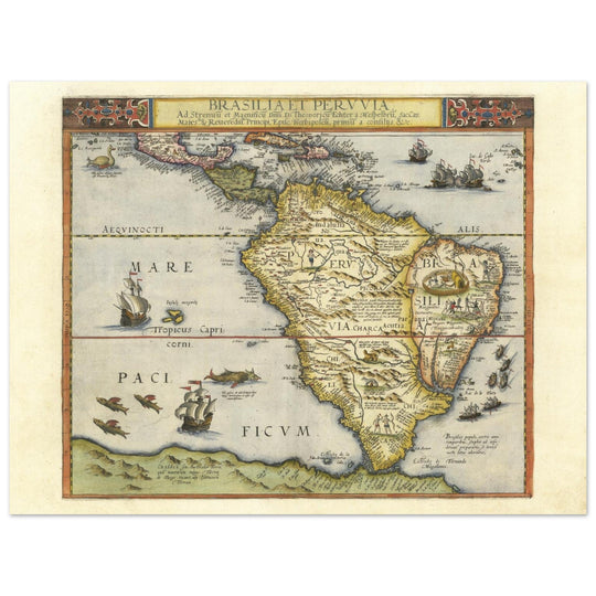 South America Brasilia et Peruvia vintage map by Cornelis de Jode