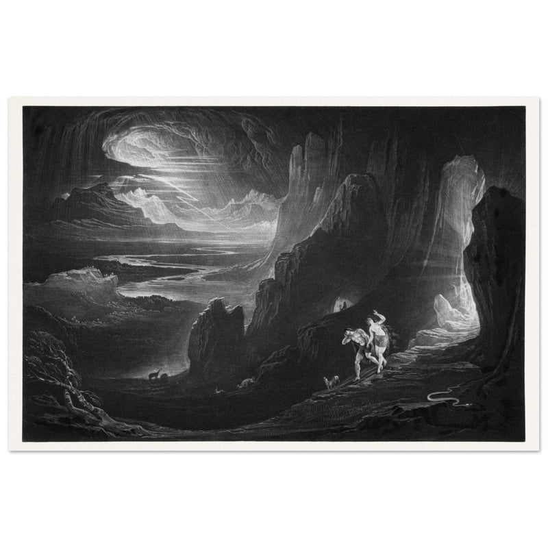 John Martin Paradise Lost vintage mezzoting engraving . Adam and Eve Driven Out of Paradise.