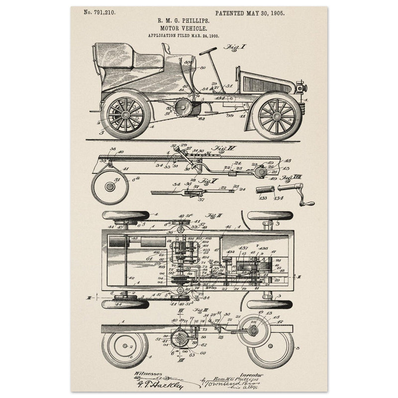 Motor Vehicle patent. Vintage car illustration.