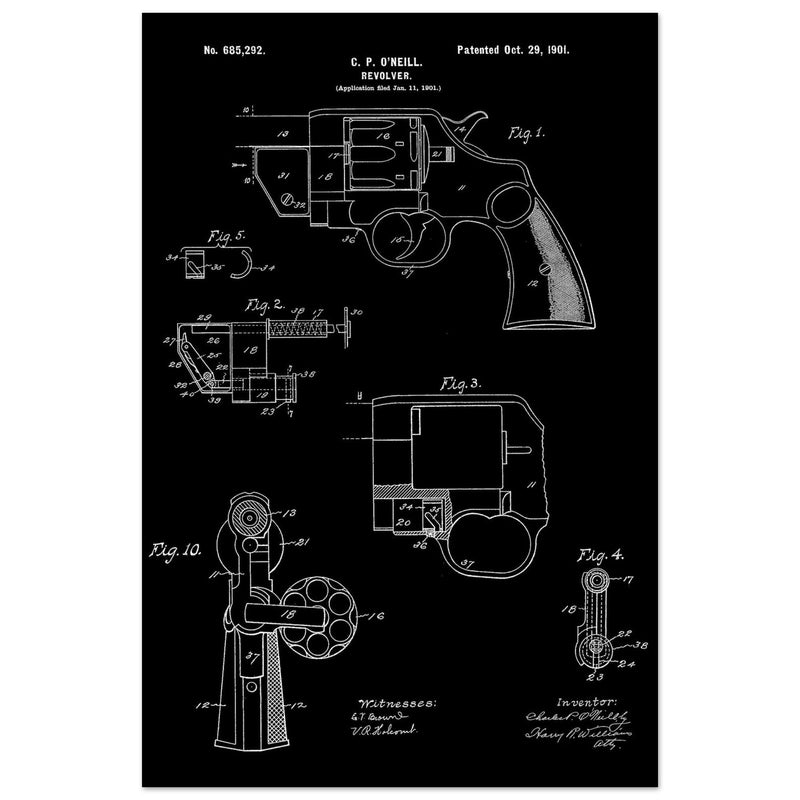 Vintage revolver patent by C P O'Neill.