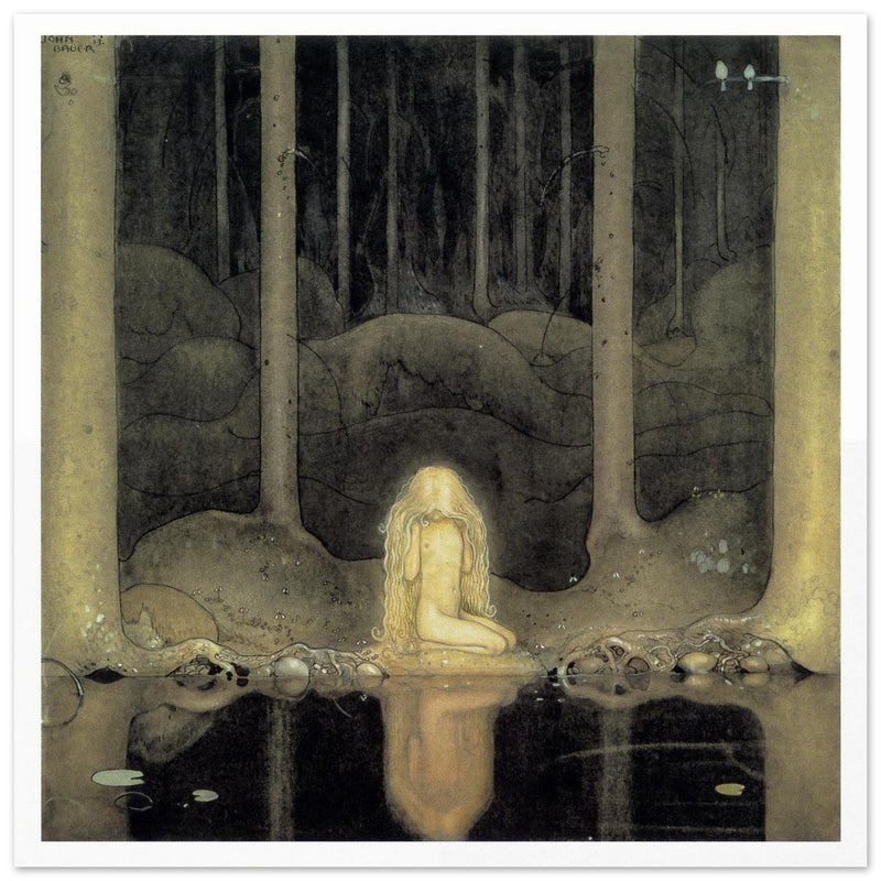 John Bauer vintage illustration print . From the fairy tale Leap the Elk and the Little Princess Cottongrass