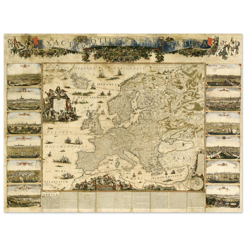 Ancient illustrated map of Europe by Nicolaes Visscher .