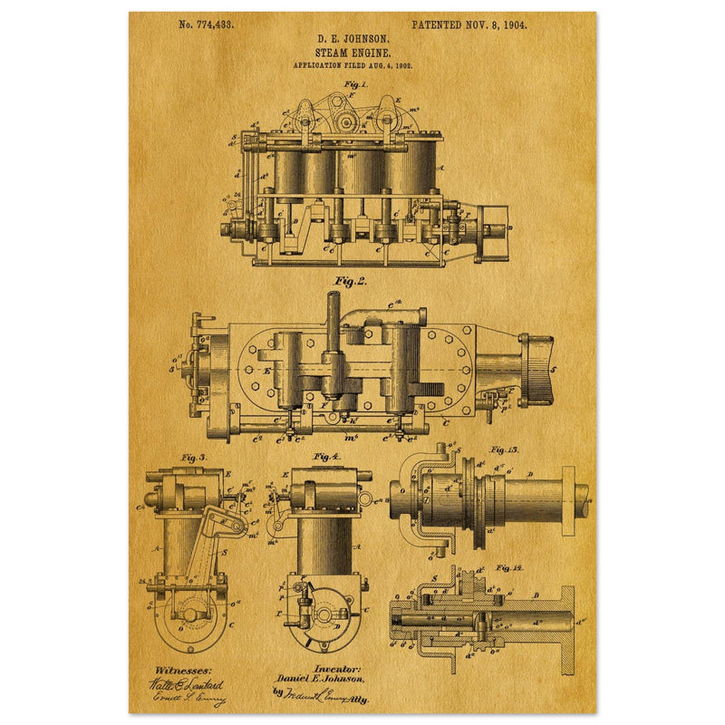 Steam engine patent 1904 by D. E Johnson.